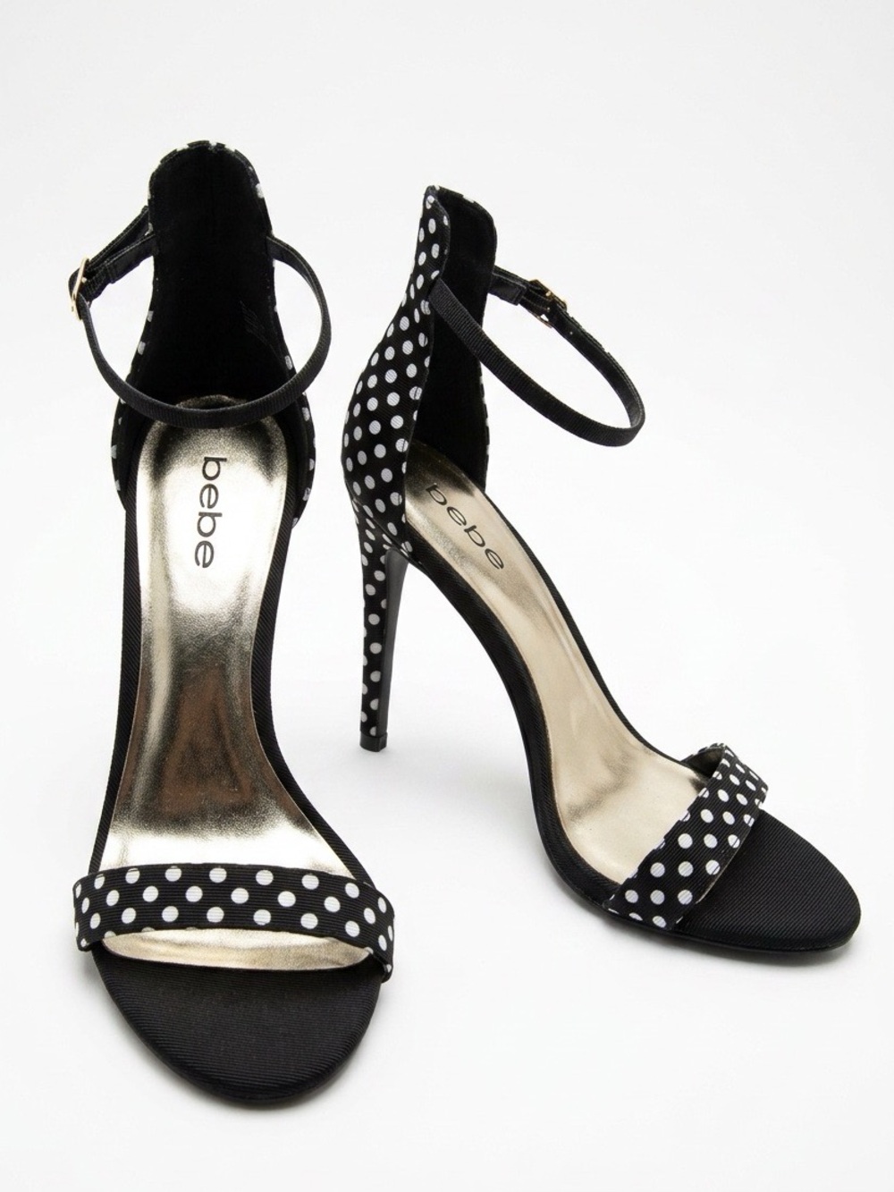 bebe Black and White Polka Dot Ankle-Strap Heels - Size 9